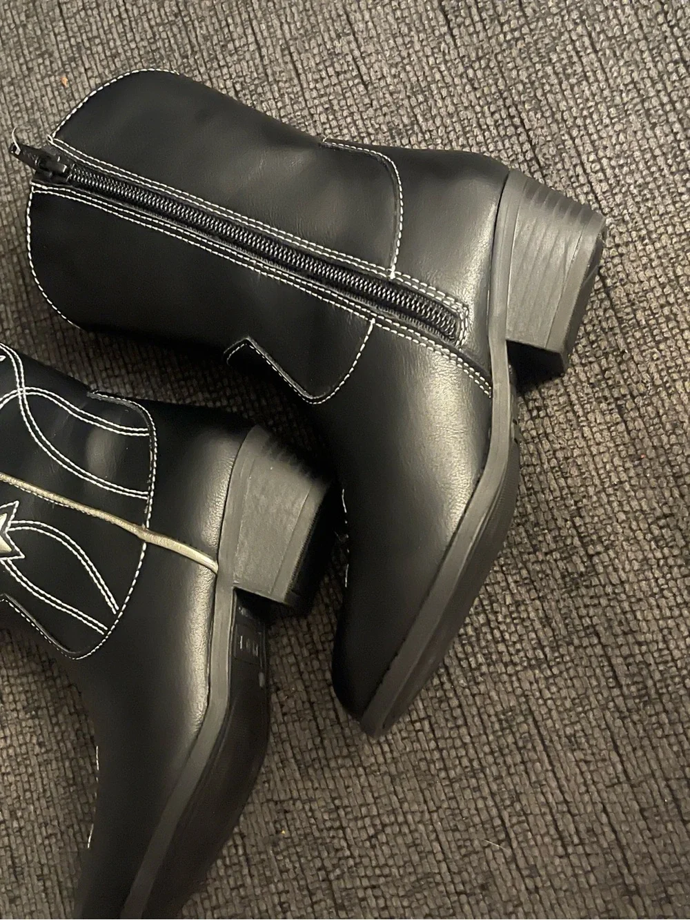 The Children's Place Black Kids Western Boots with White Stitching
